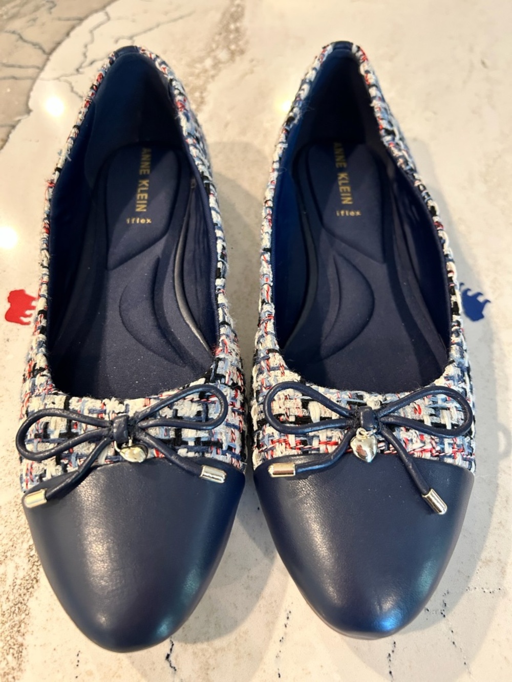 Anne Klein Luci Ballet Flat - Tweed / Boucle with Navy Toe Cap - EUC - 8.5
